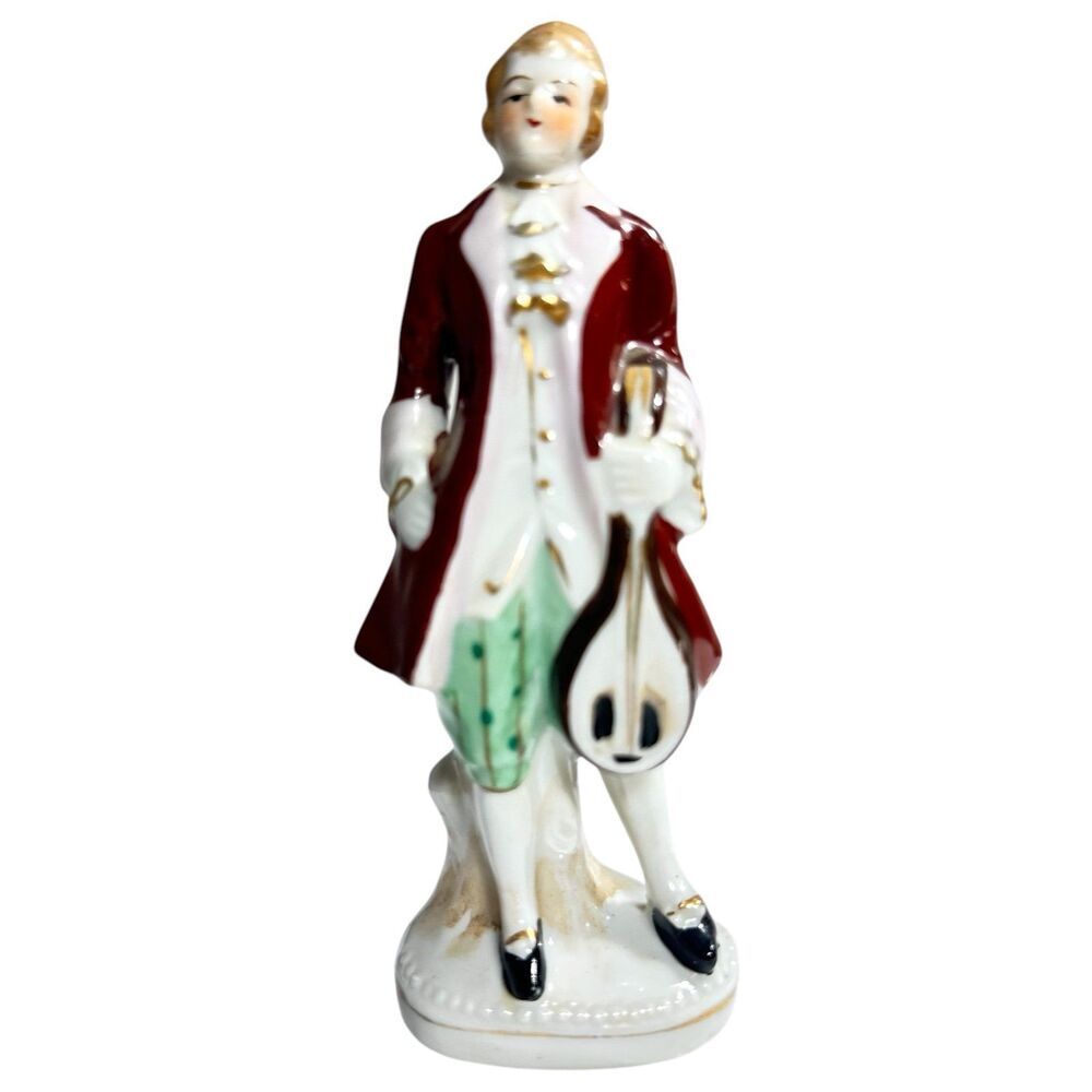 VTG Porcelain Victorian Figurine-Occupied Japan-Minstrel Handpainted Multicolor
